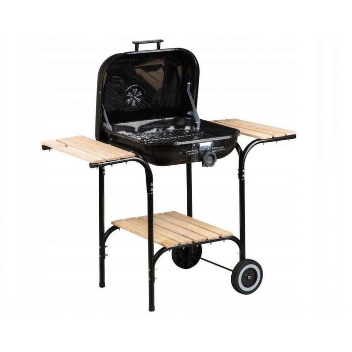 Gratar De Gradina Reglabil, Cu Rafturi Din Lemn, Dimensiune Gratar 41×40 cm