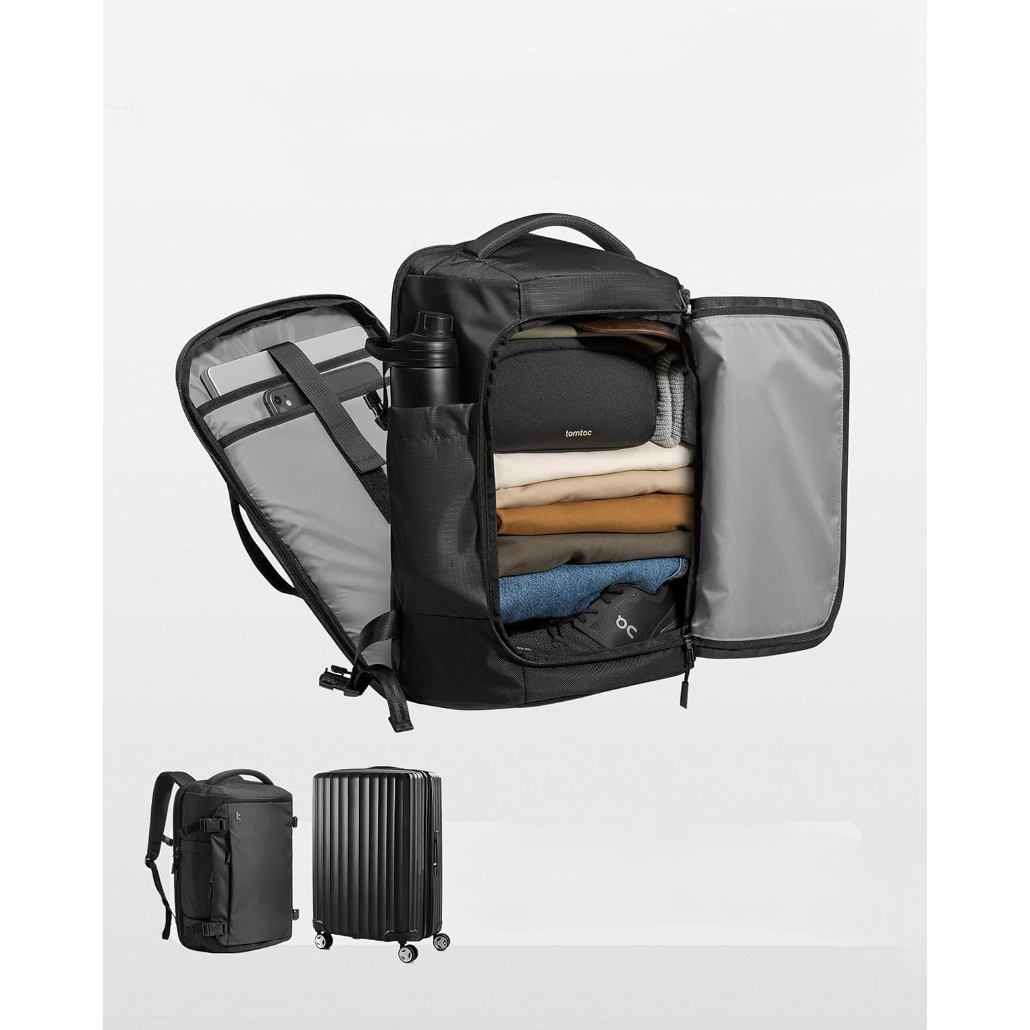 Rucsac Tomtoc 40L Travel Backpack, TSA Friendly, Waterproof, Laptop 17.3”, Hand Luggage pentru Barbati si Femei, Weekender & Daypack