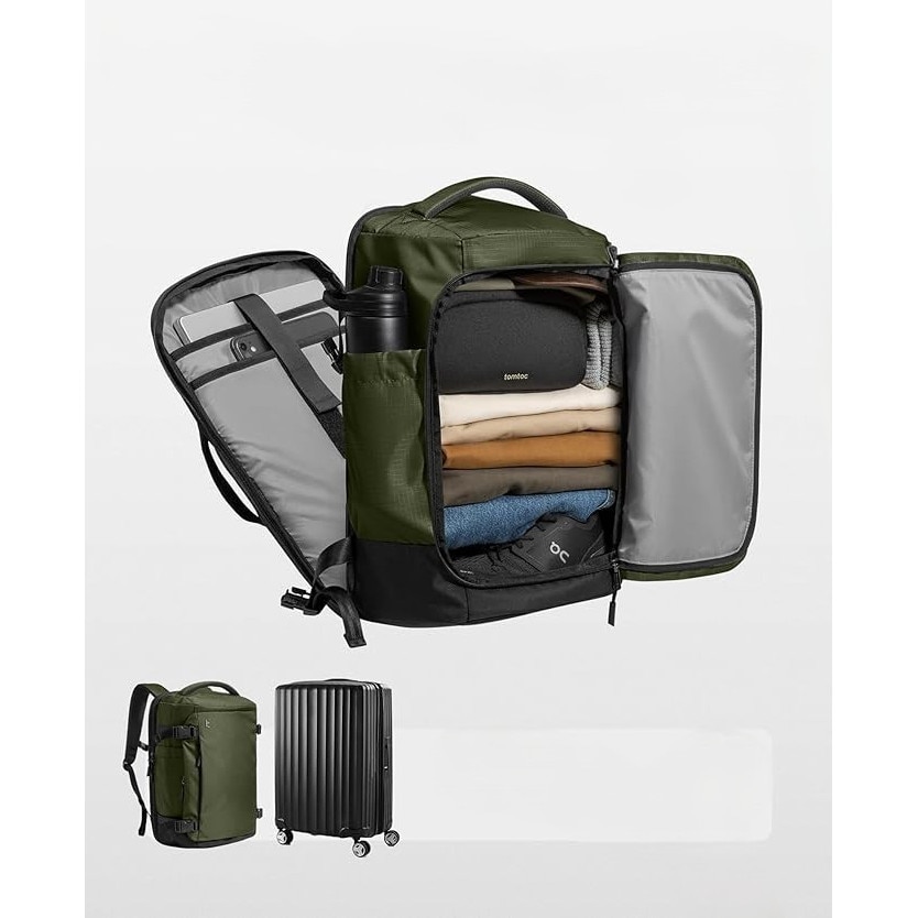 Rucsac de calatorie Tomtoc 40L, TSA Friendly, rezistent la apa, pentru laptop 17.3", pentru barbati si femei, ideal pentru avion si business