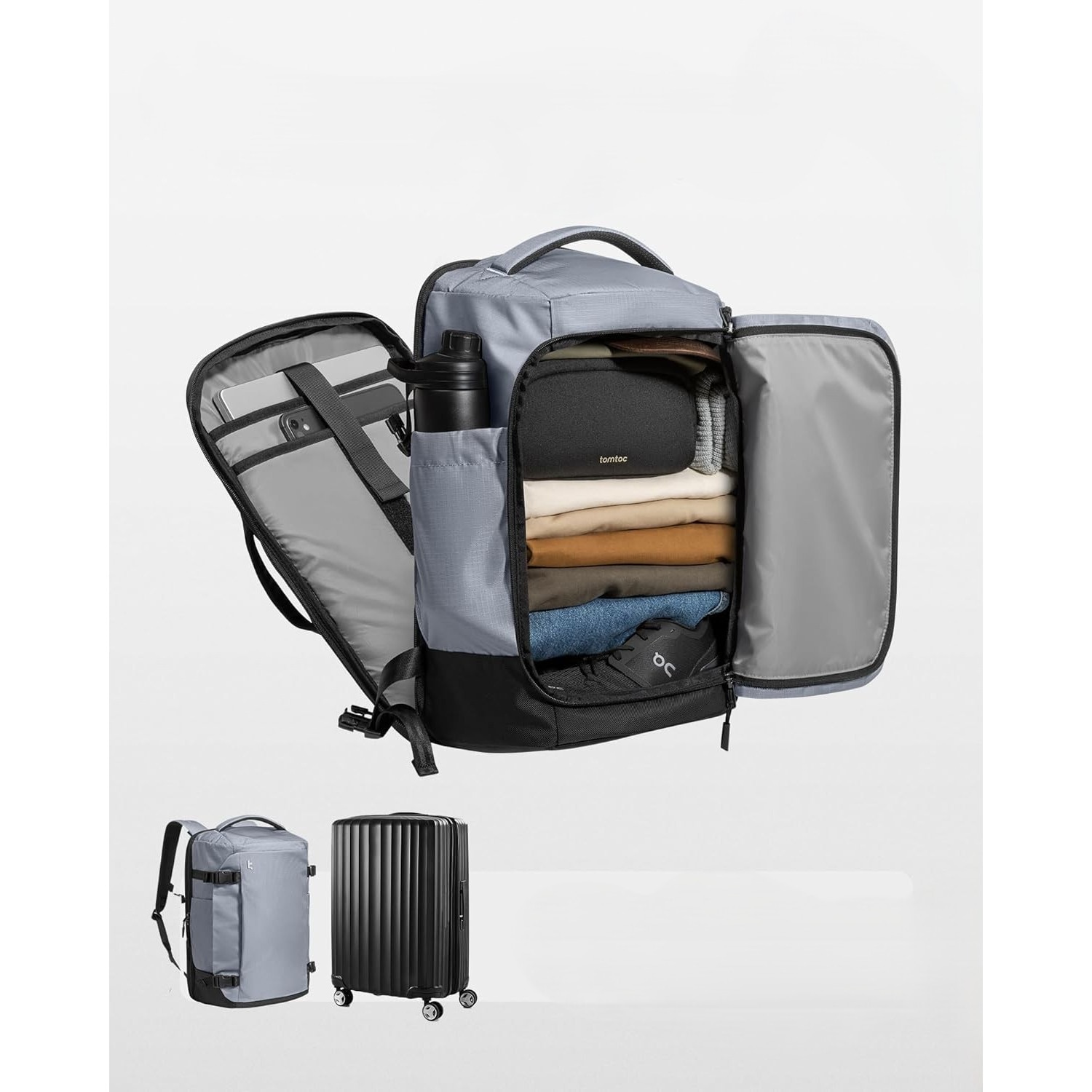 Rucsac de calatorie Tomtoc 40L Navigator-T66, TSA Friendly, pentru laptop 17.3”, rezistent la apa, Grey Ripstop, bagaj de mana avion