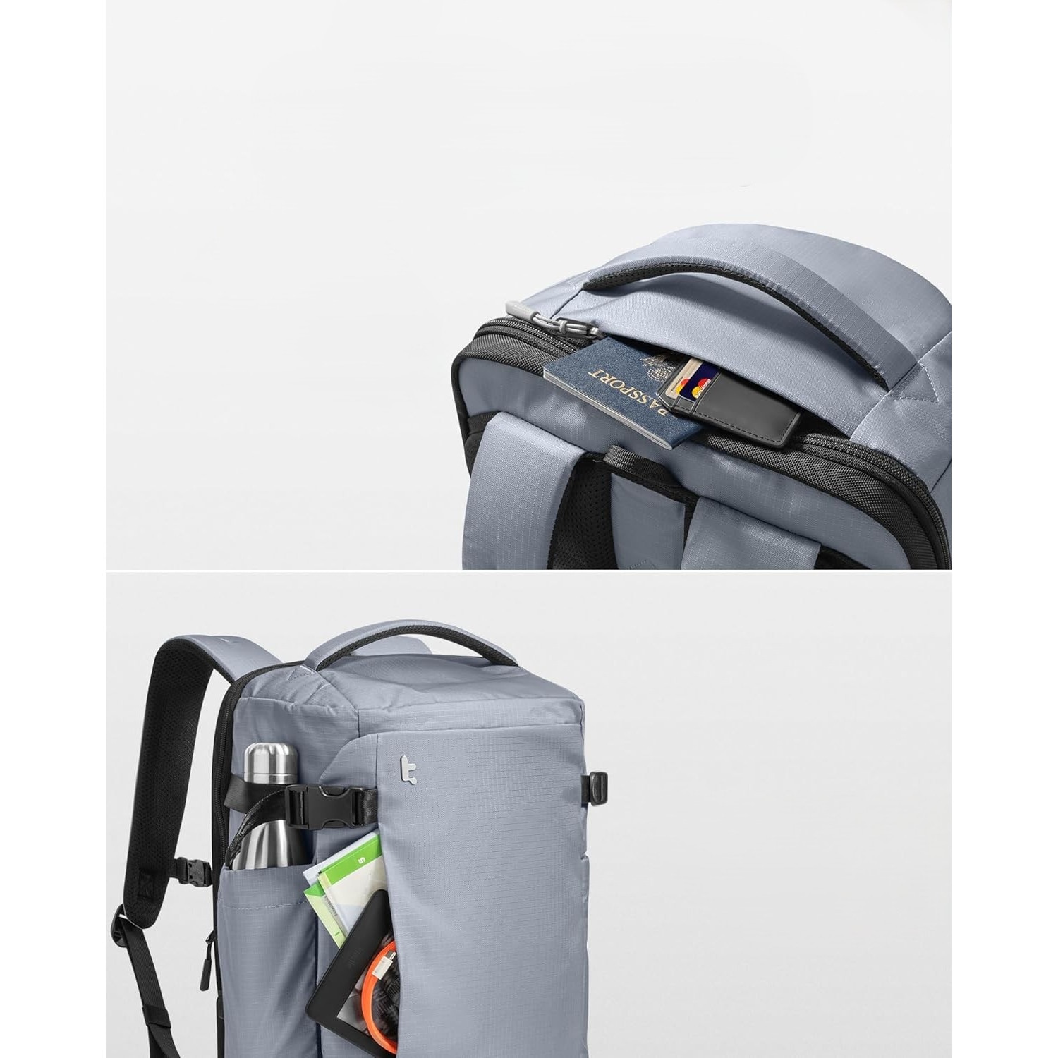 Rucsac de calatorie Tomtoc 40L Navigator-T66, TSA Friendly, pentru laptop 17.3”, rezistent la apa, Grey Ripstop, bagaj de mana avion