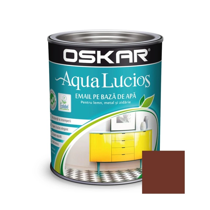 Oskar Aqua Fényes fa/fém festék, beltéri/kültéri, vízbázisú, terra barna, 0.6 L