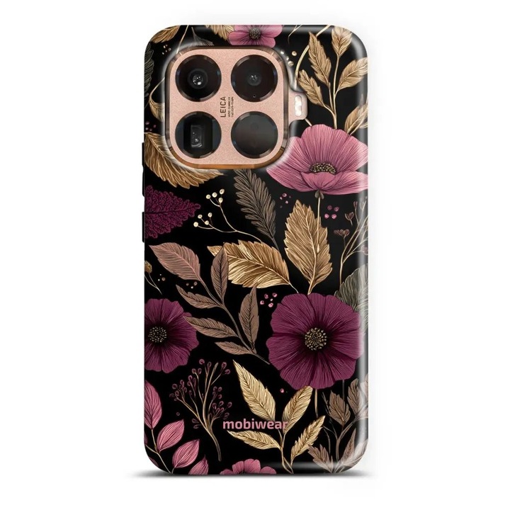 Устойчив калъф за телефон Xiaomi 15T Pro - Mobiwear Elite Pro E170E, лилави цветя, защита срещу удари и драскотини, многоцветен