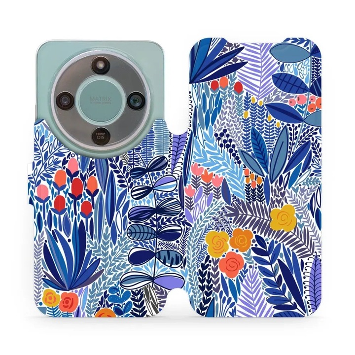 Husa flip Mobiwear pentru telefon Honor Magic 8 Lite 5G, flori, multicolor, suport