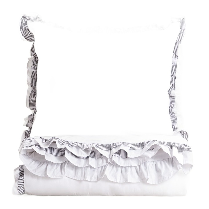 HOMLA TESSIA ágyneműhuzat, pamut, fehér, 220x200 cm + 2*70x80 cm, dupla fodorral