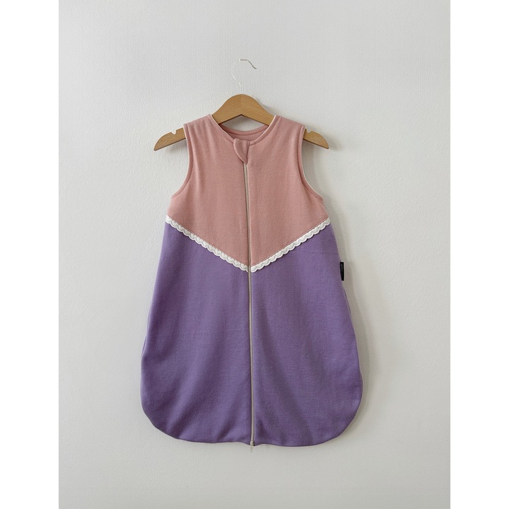 Sac de dormit dublat din lana merinos extrafina Dusty Pink/ Lavander