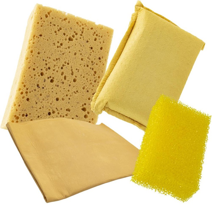 Set pentru spălare biciclete, 4 buc, burete mare 15x10x5cm, burete abraziv, laveta sintetica