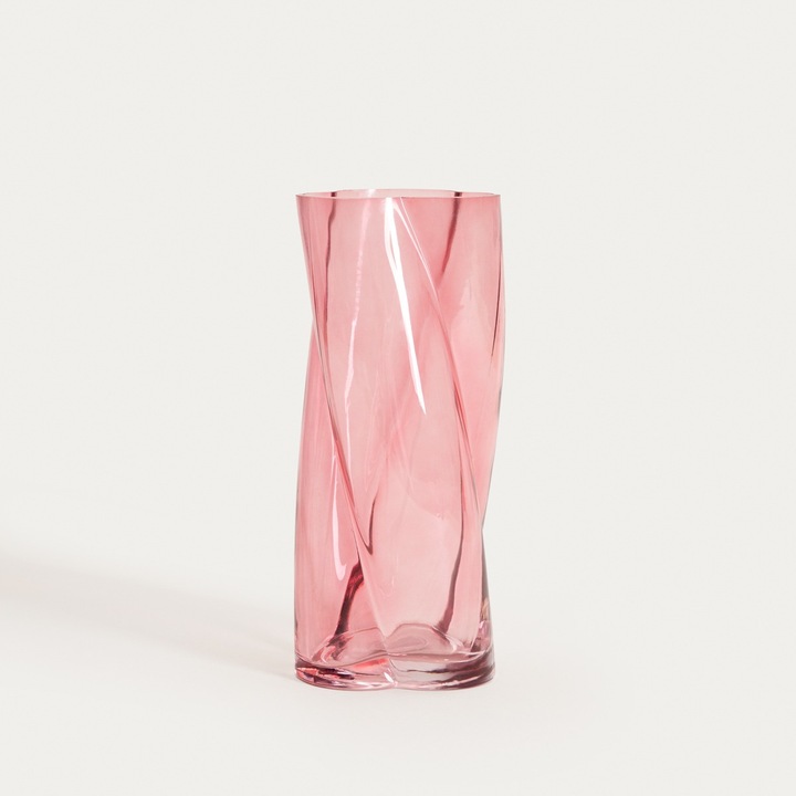 Raya Roz Vaza RAYA din sticla rasucita roz 10,5x10,5x26cm HOMLA - eMAG.ro