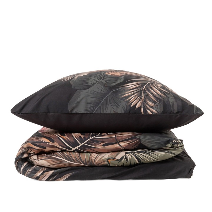 HOMLA ágyneműhuzat, szett 140x200cm + 1*70x80cm, mikroszálas, fekete levélmintával