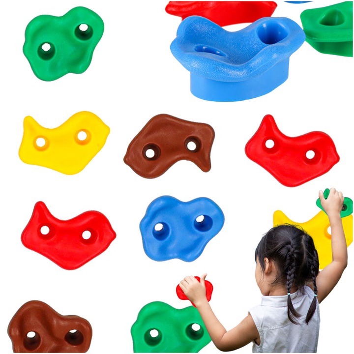Set 10 pietre de escalada, Luka, 10x8.5x4.5cm, suruburi si accesorii incluse, multicolor