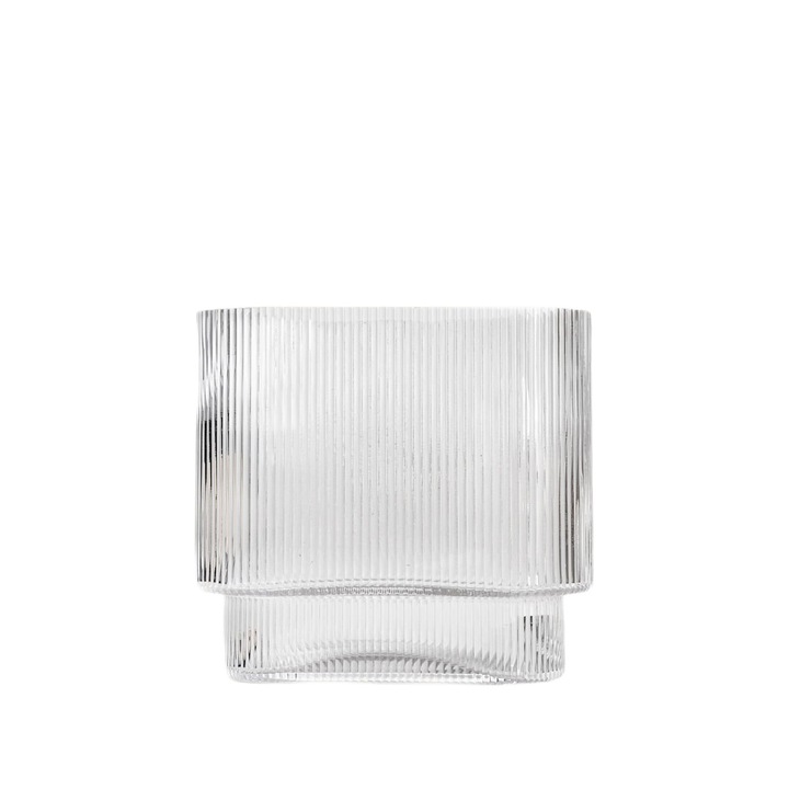 Vaza AMER din sticla, alungita, striata, transparenta 20x10x18,5 cm HOMLA