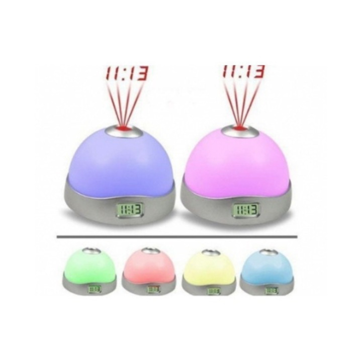 Set 2 lampi de veghe cu ceas digital, 3 culori, proiectie stele