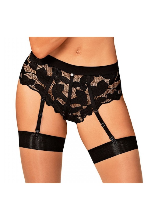 Luka szexi bugyi harisnyakötővel, nőies csipke, fekete, állítható, XS-S INTL