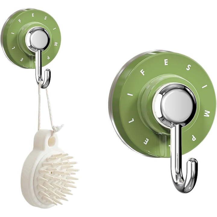 Set suporturi de baie cu ventuza, suporturi J, verde, 5.7cm