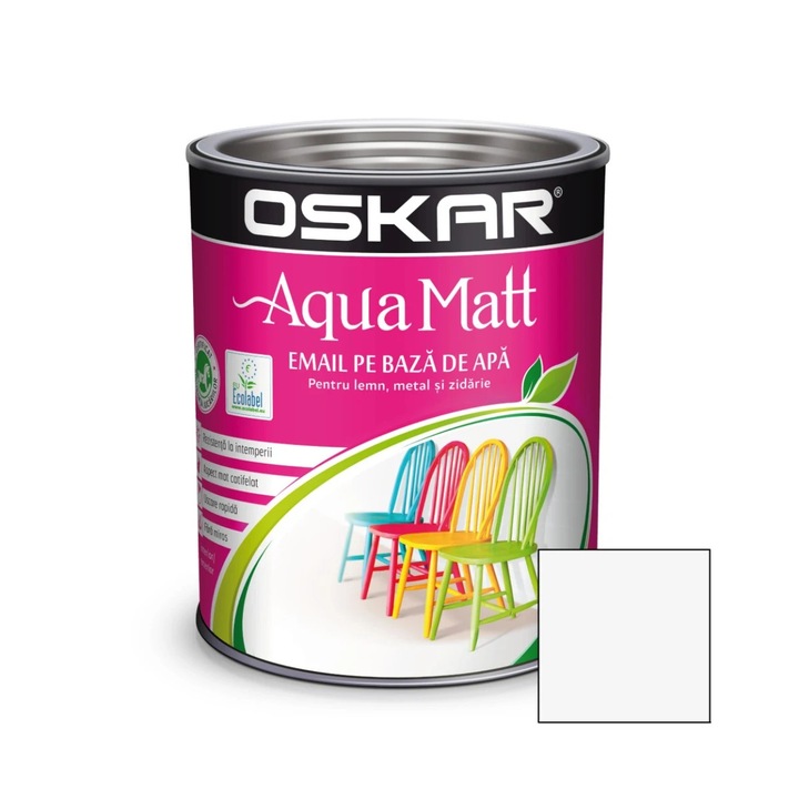 Festék fa/fém felületre, Oskar Aqua Matt, beltéri/kültéri, vízbázisú, modern fehér, 2.5 L