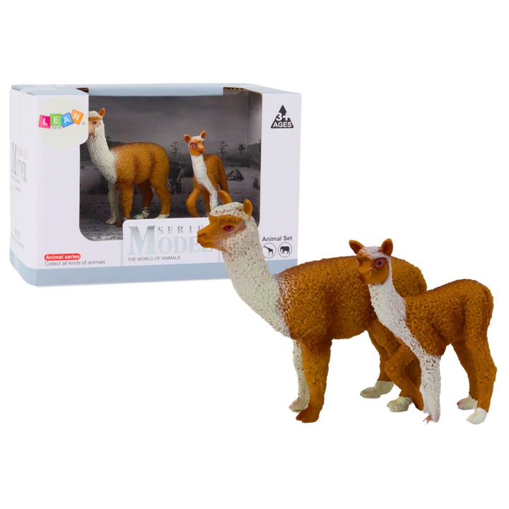 Фигурина Лама възрастна 8 см с Лама млада 6 см, комплект, диви животни