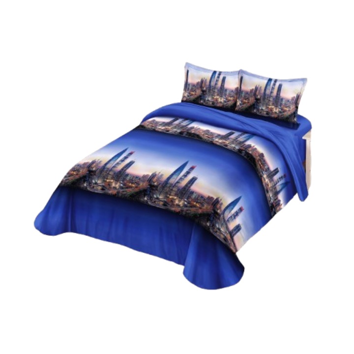 Ágynemű, 3D, 4 részes, gumis nélküli, 1 személyes 155x200 cm, modern város mintás