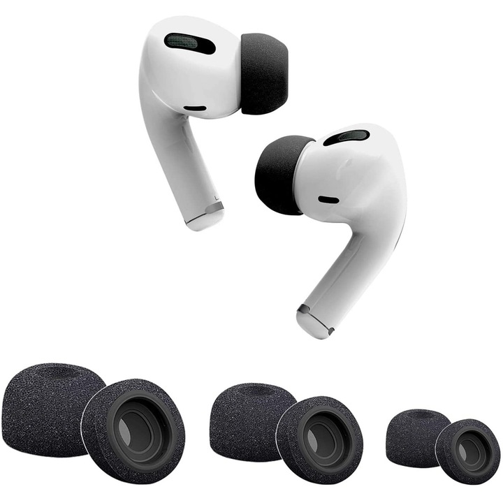 Set 6 capete din silicon pentru casti Apple AirPods Pro, 3 dimensiuni S, M, L, negru