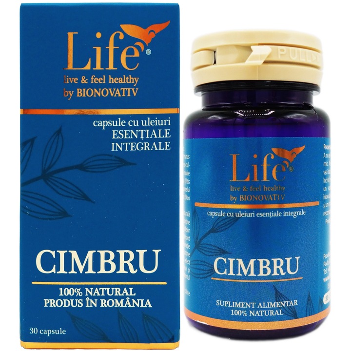 Supliment ulei esential integral Cimbru 165mg, pentru Imunitate, Respiratie, Digestie si Balonare, 30 capsule moi, Life Bio
