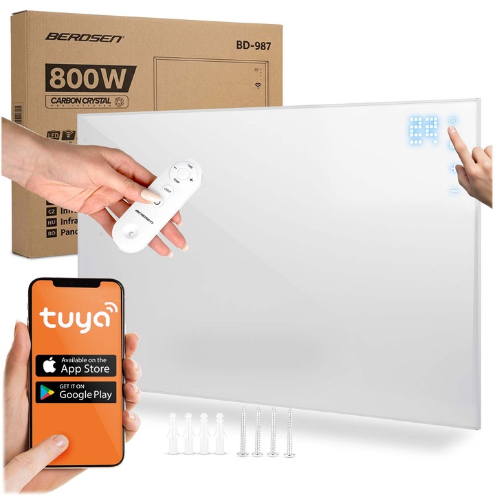 Инфрачервен нагревателен панел 800W, Berdsen, WiFi, приложение, тъч контрол, комплект