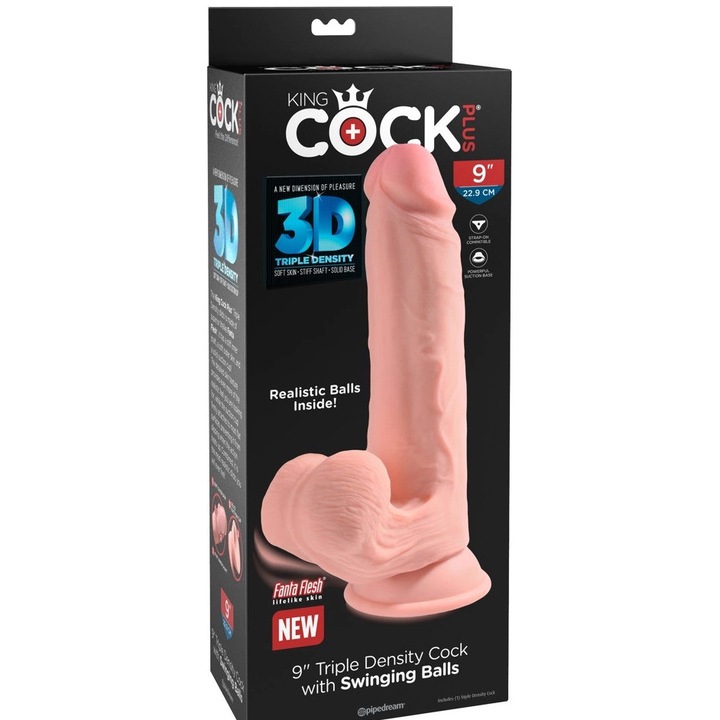 Dildo realist cu prindere, King Cock, 26cm, culoare bej, set cu ventuza