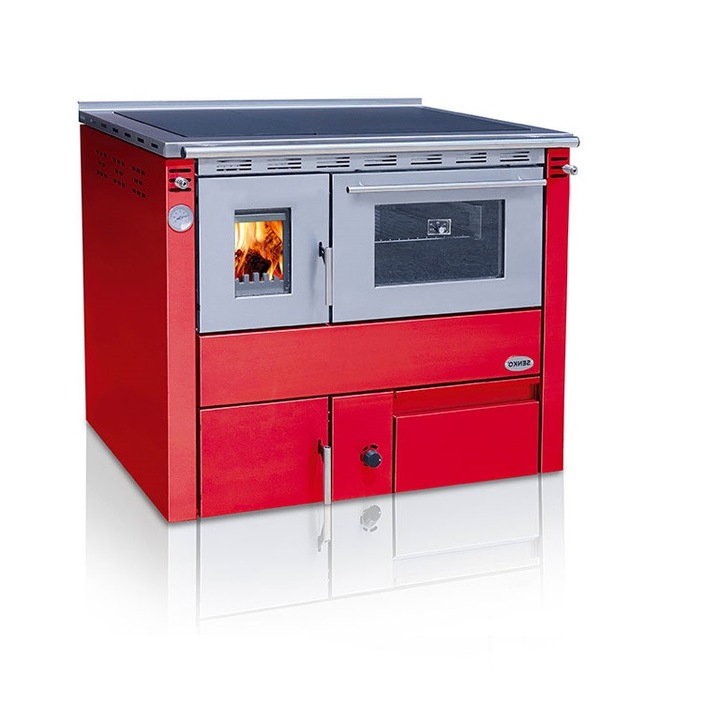 Soba centrala cu plita si cuptor CEZARA 35, 35kw, ROSIE, evacuare stanga