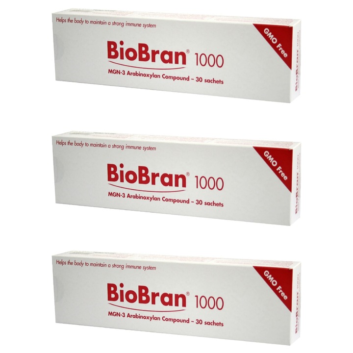 Supliment alimentar BioBran 1000, 30 plicuri, 100%, 2g per plic, pachet 3 cutii