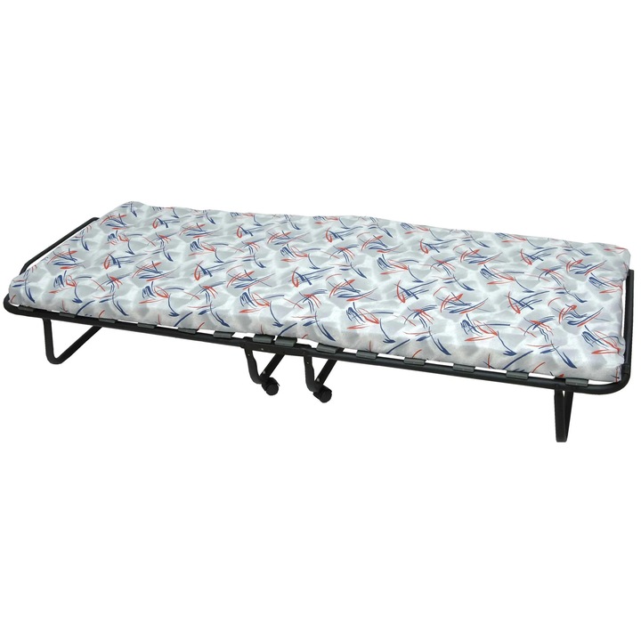 Pat metalic pliabil Campus, negru, saltea 7 cm, fabricat în Italia