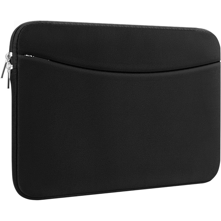 Husa laptop 14 inch, neagra, cu buzunar frontal ascuns