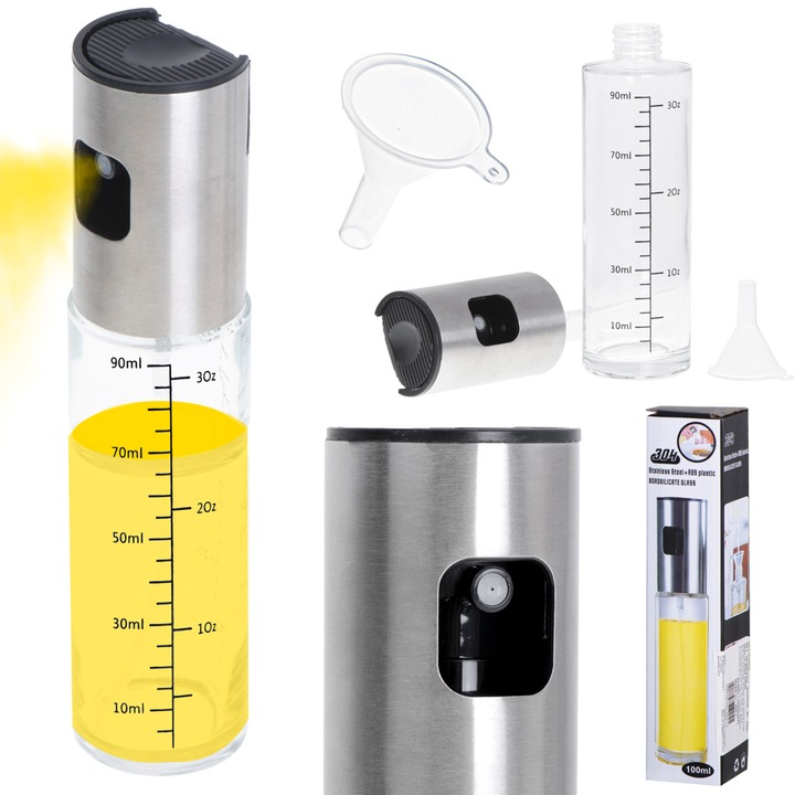 Spray dozator ulei, Luka, 100ml, sticla, plastic, inox, 18x4cm