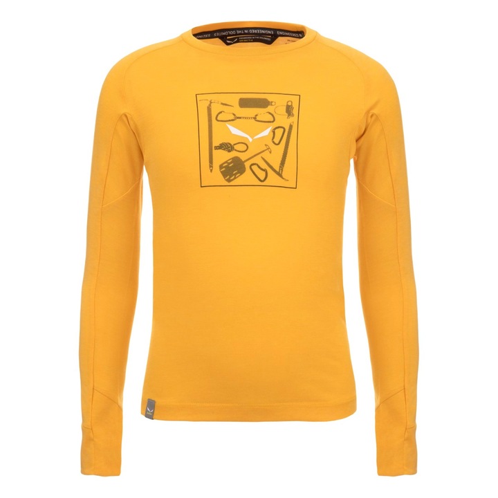 Bluza copii Salewa Pure Dry, galben, 140 cm, material respirabil, imprimeu grafic