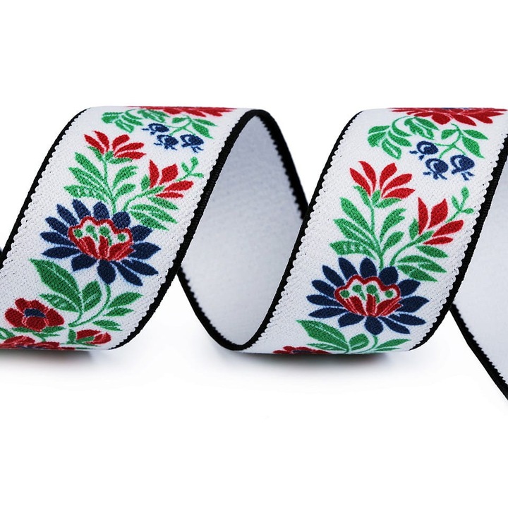 Panglica decorativa folclorica, alba, 40mm, 1mb, Import