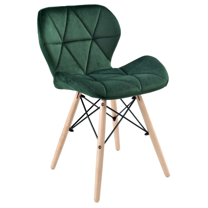 Тапициран стол MURET VELVET, тъмнозелен, 72x45см, крака от букова дървесина