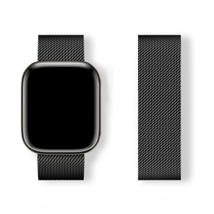 Bransoleta Milanese Loop, Hurtel, metal, elasticitate, neagra, pentru Apple Watch 38/40/41, set
