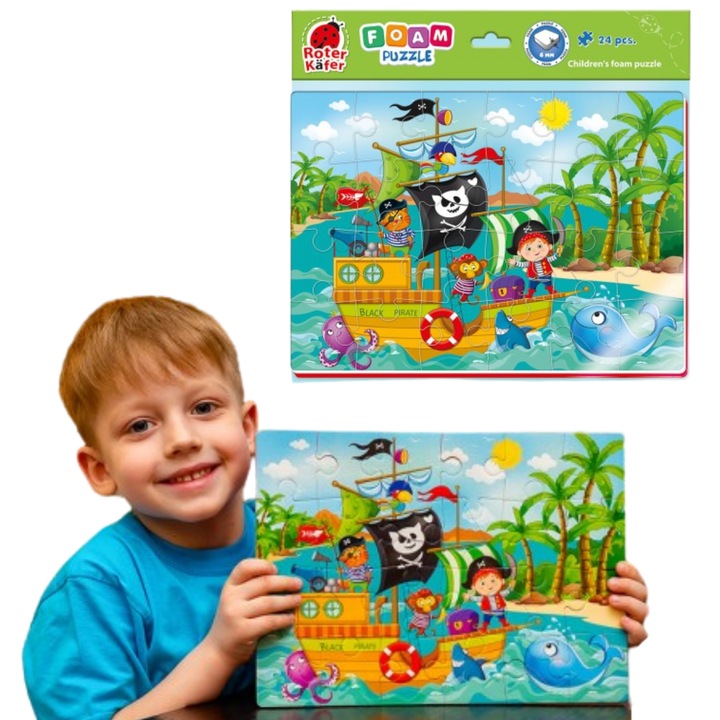A4 habszivacs puzzle, maxi, kalóz téma, 24 darab, többszínű