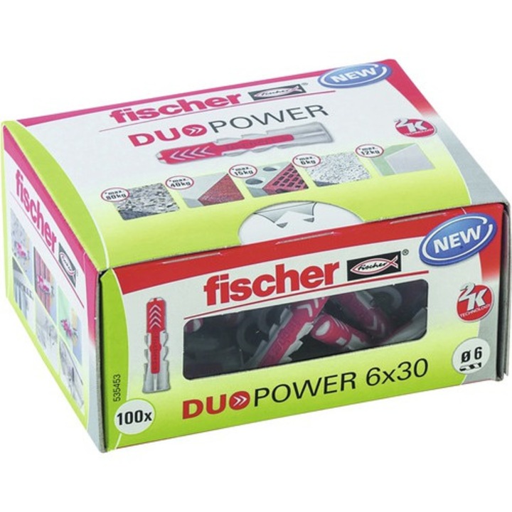 Diblu nylon Fischer, set 100 bucăți, 6x30 mm, universal
