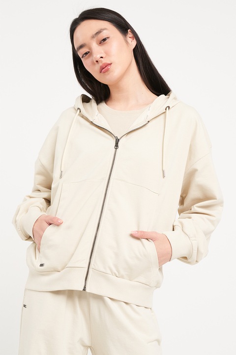 KVL by KENVELO, Hanorac cu fermoar si model uni, Alb fildes