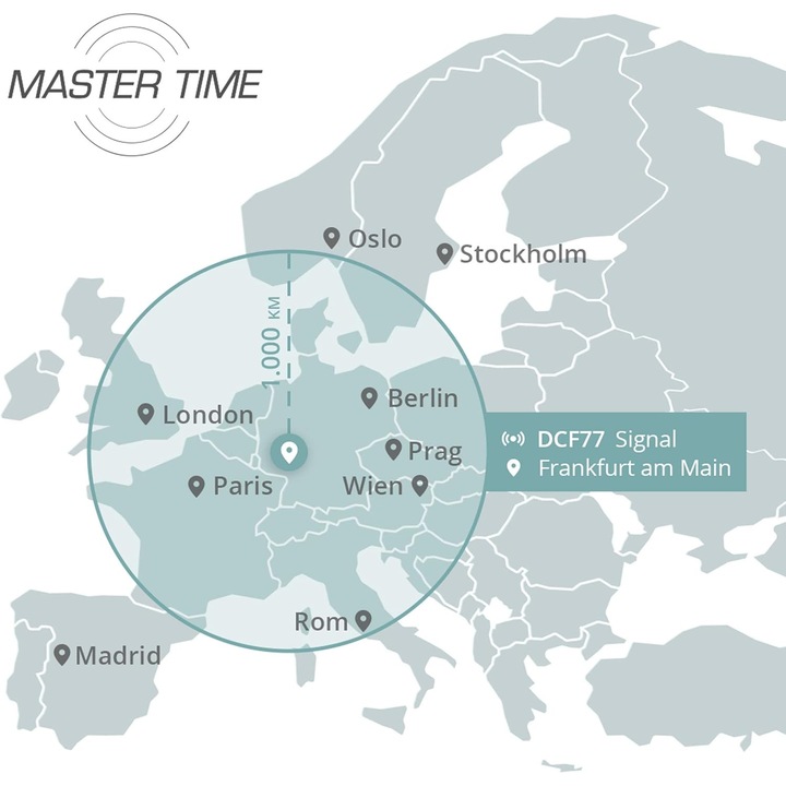 Ceas deșteptător Master Time negru cu iluminare LED, 5 alarme, mecanism atomic