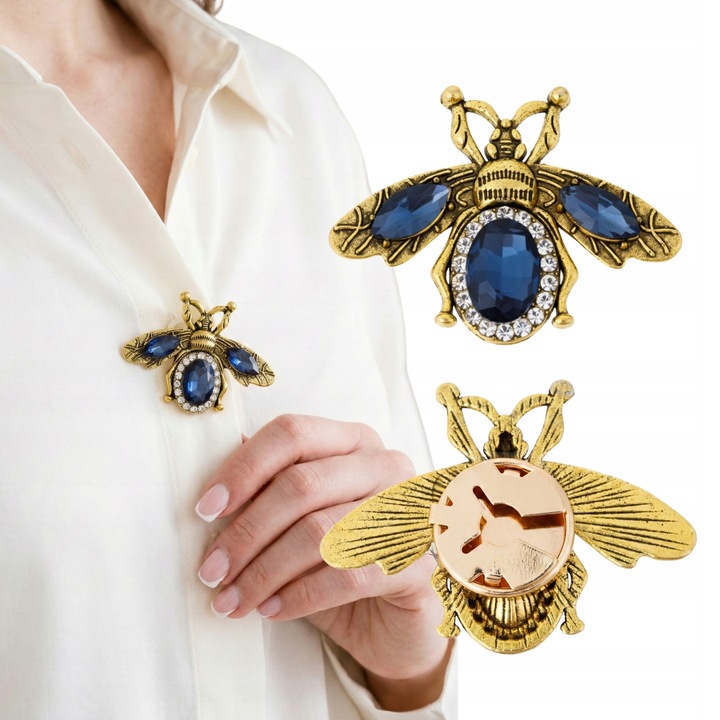 Capac nasture decorativ Little Angel, albina, auriu cu cristale safir, 47x36mm