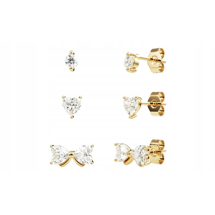 Set 3 perechi cercei aurii, Fraise, argint 925, zirconii, forme diverse