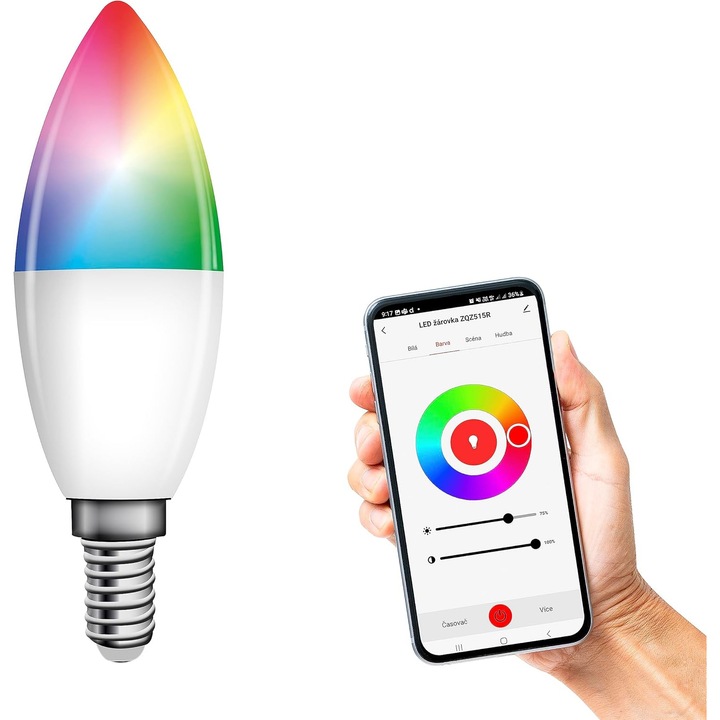 EMOS GoSmart RGB E14 Интелигентна LED крушка, 4.8W, 470lm, Топло/Студено Бяло, WiFi
