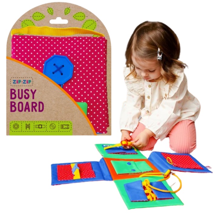 Tabla manipulativa Busy Board, Fresh Ideas, cu diverse inchizatori, portabila, multicolora
