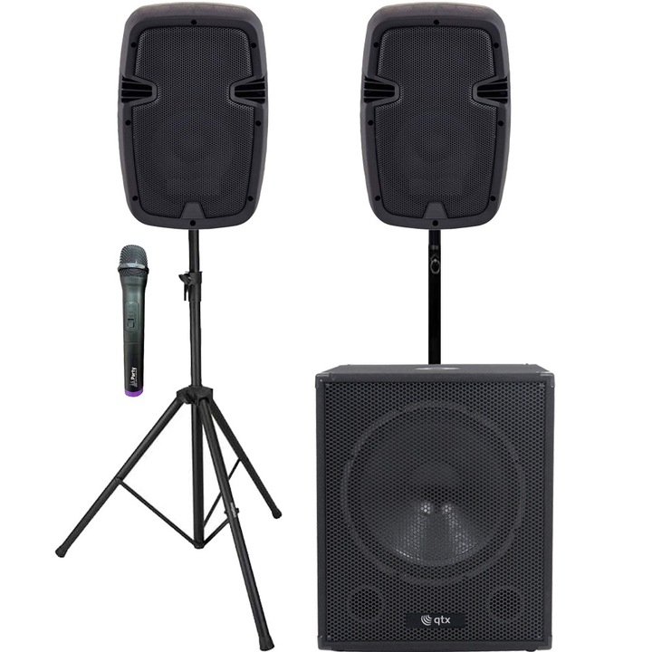 Set boxe active cu subwoofer si microfon wireless Alien Power Line