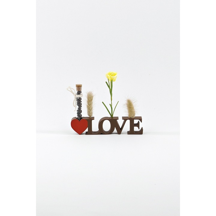 Decoratiune mobila LOVE cu eprubeta, Maro, Fetisshop, Dimensiunea 16, 5x2, 2 cm