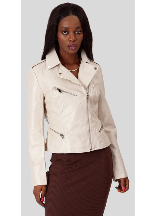 Jacheta scurta dama, Perso, bej deschis, piele ecologica, L INTL