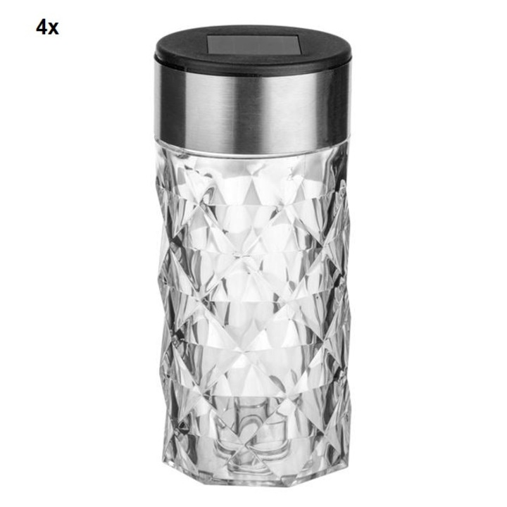 Felinar Solar de Masa LED Set 4 buc VENITIVO vindem celor inteligenti® Cilindru Transparent Argintiu Ø6.5 x 14 cm Decor Exterior Interior