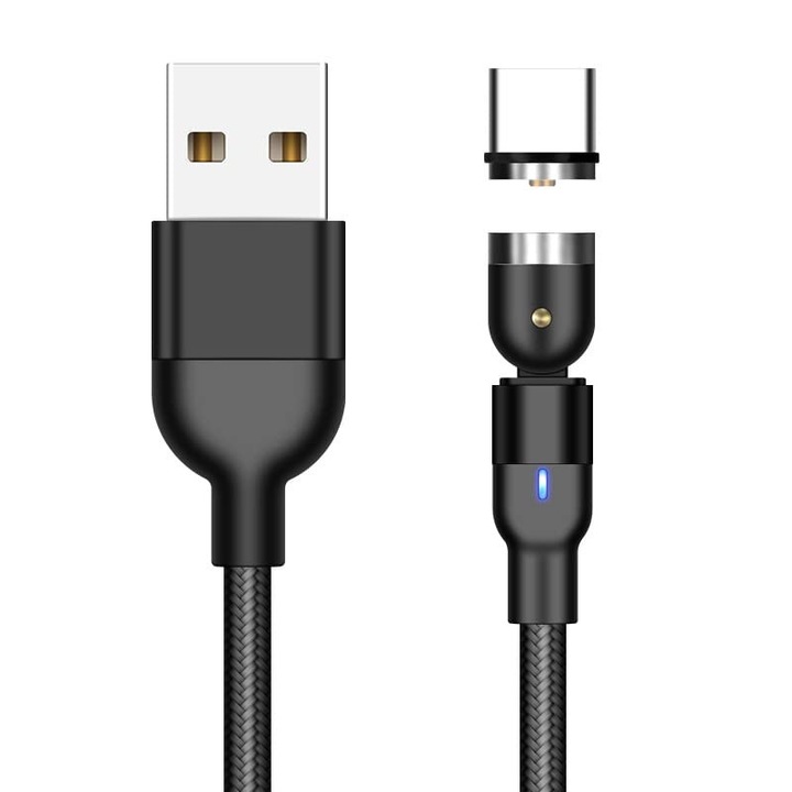 Cablu de date USB-C magnetic rotativ 2m, Maclean Energy, nylon, suport Fast Charging, negru