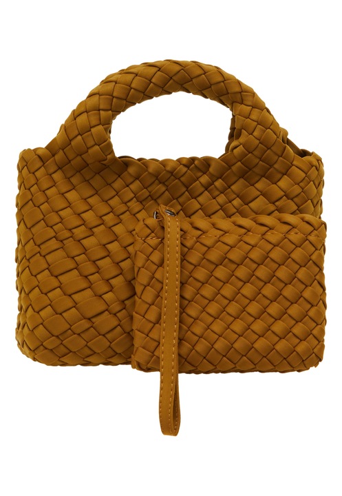 Női táska szett, Joella, fonott design, neoprén, világosbarna, egy méret