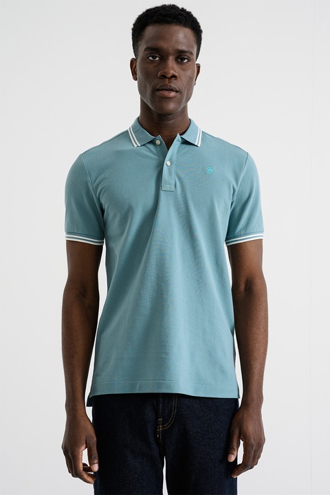 G-STAR, Слим тениска Dunda с яка, Бледозелен/Бял