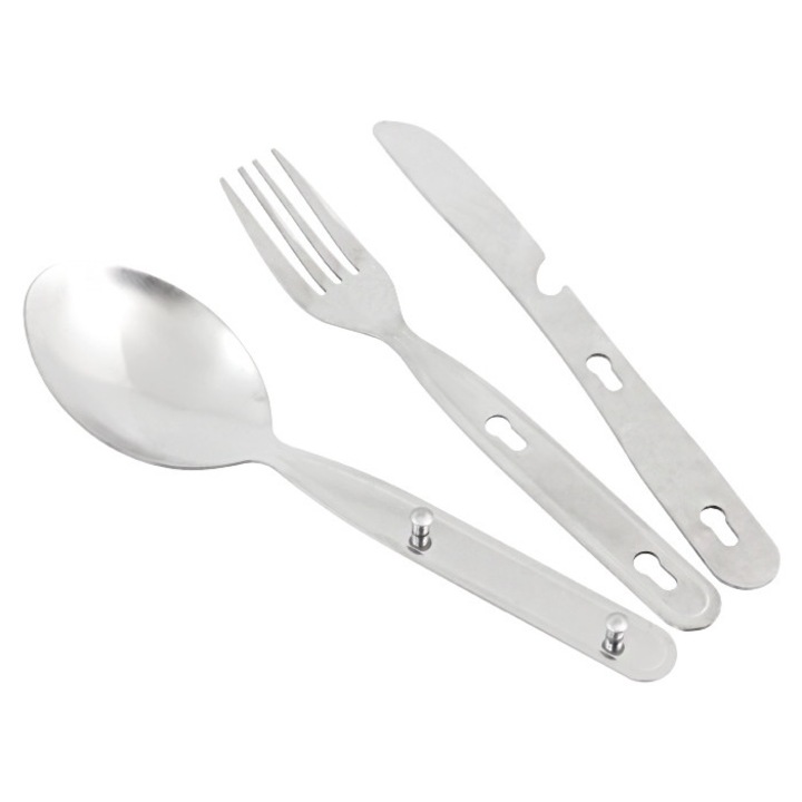 Set ustensile camping, Top Gift, 3 in 1, argintiu, 16cm